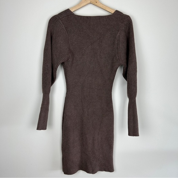 Astr Plunge V-neck Long Sleeve Sweater Dress In Mocha - Picture 7 of 7